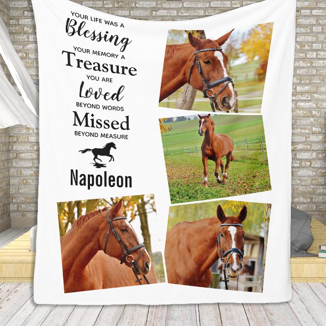 Horse Pet Memorial Keepsake Photo Collage Fleece Blanket (Creator Uploaded)