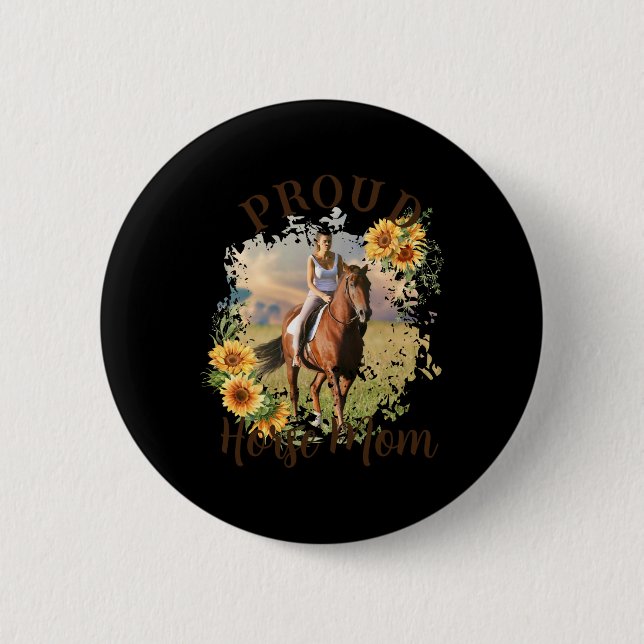 Horse Pet Photo Text Sunflower Accent T Shirt  6 Cm Round Badge (Front)