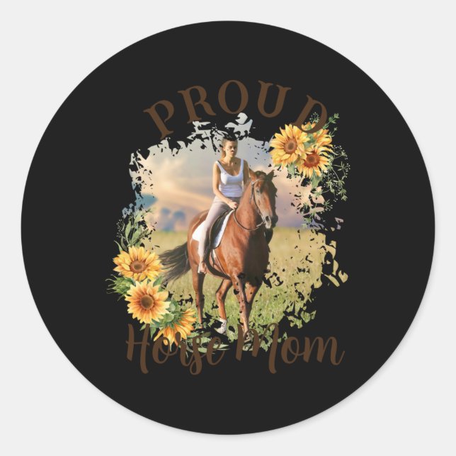 Horse Pet Photo Text Sunflower Accent T Shirt  Classic Round Sticker (Front)