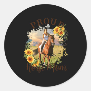 Horse Pet Photo Text Sunflower Accent T Shirt  Classic Round Sticker