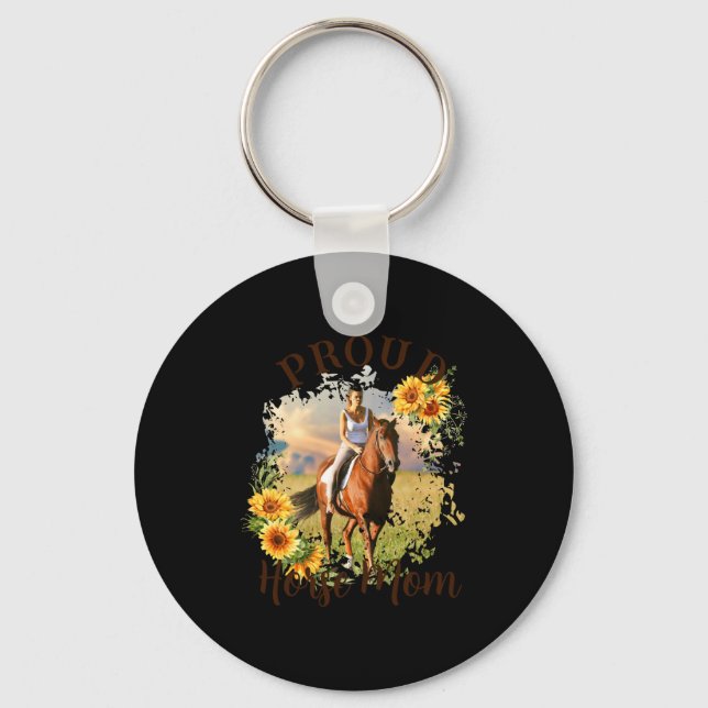 Horse Pet Photo Text Sunflower Accent T Shirt  Key Ring (Front)
