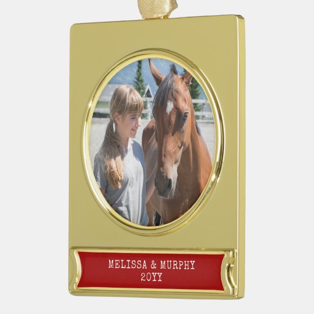 Horse Photo Personalised Metallic  Gold Plated Banner Ornament (Left)