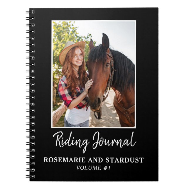 Horse Photo Riding Journal Personalised Black (Front)