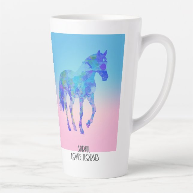 horse pink blue Latte Mug (Right)