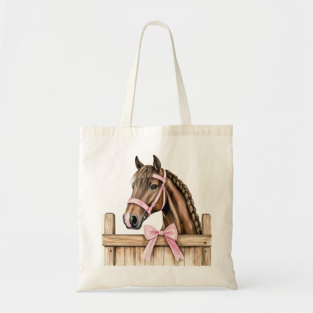 Horse Pink Bow Tote Bag (Front)