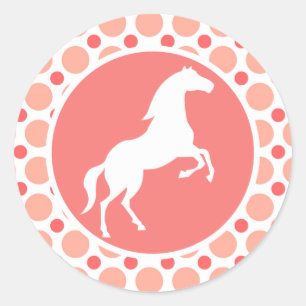 Horse; Pink & Coral Polka Dots Classic Round Sticker