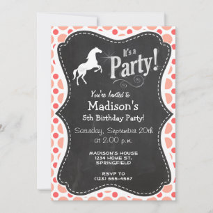 Horse; Pink & Coral Polka Dots Invitation