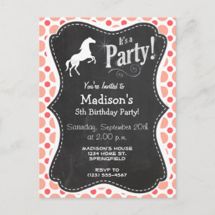 Horse; Pink & Coral Polka Dots Invitation Postcard