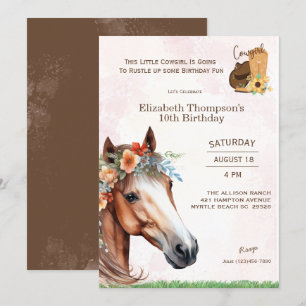 Horse Pink Floral  Birthday Invitation