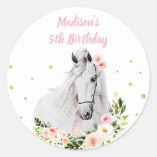 Horse Pink Floral Cowgirl Birthday Classic Round Sticker