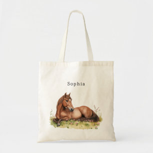 Horse Pink Floral Rustic Brown Saddle Tote Bag