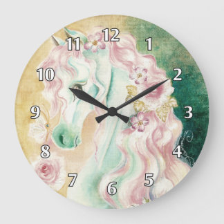 Horse Pink Mane Roses Large Clock