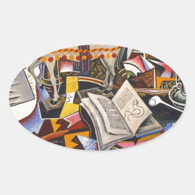 Horse Pipe Red Flower by Joan Miro Oval Sticker (Front)