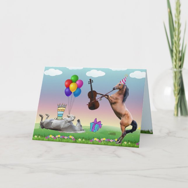Horse Playing The Violin Birthday Card (Front)