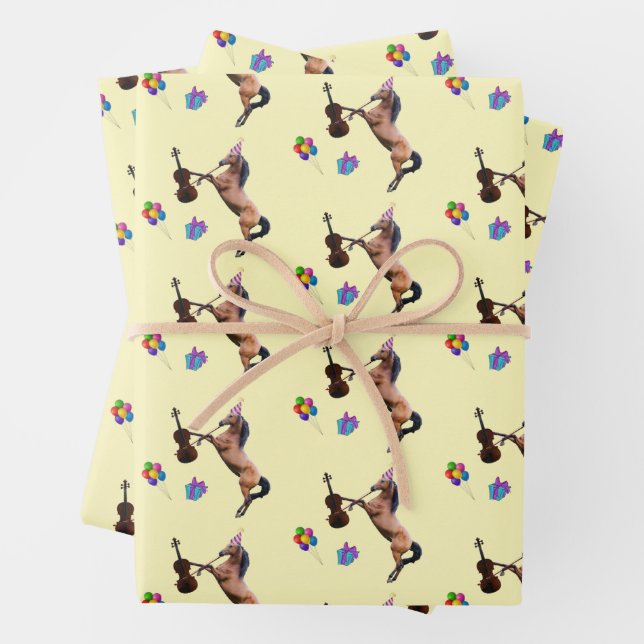 Horse Playing The Violin Birthday  Wrapping Paper Sheet (In situ)