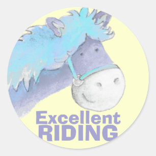 Horse / pony riding yellow blue praise sticker