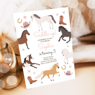 Horse Pony Saddle Up Cowgirl Girl Birthday Invitation