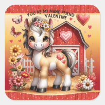 Horse Pony Valentine Barnyard Sticker 