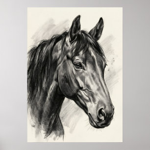 Horse Portrait Charcoal Drawing Realistic Equestri Poster