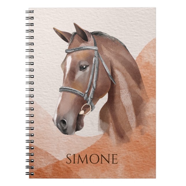 Horse portrait cowgirl equestrian personalised nam notebook (Front)