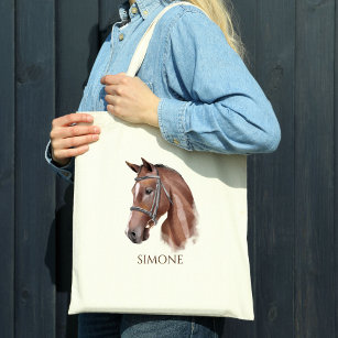 Horse portrait cowgirl equestrian personalised tote bag