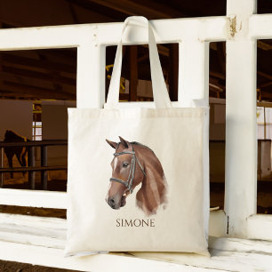 Horse portrait cowgirl equestrian personalised tote bag