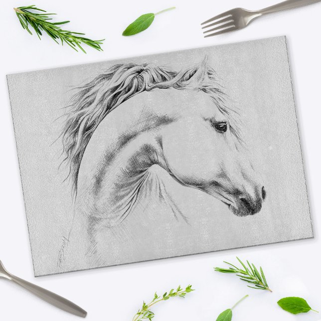 Horse portrait Drawing Equestrian art Elegant Cutting Board (Creator Uploaded)