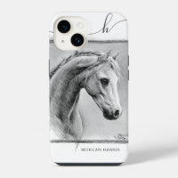 Horse Portrait Equine Charcoal Drawing Monogram