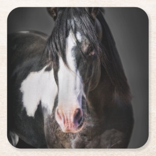 Horse Portrait II Square Paper Coaster