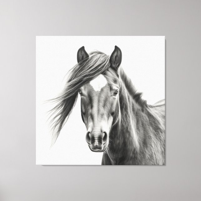 Horse Portrait: Monochrome Hand-Sketched Horse Canvas Print (Front)