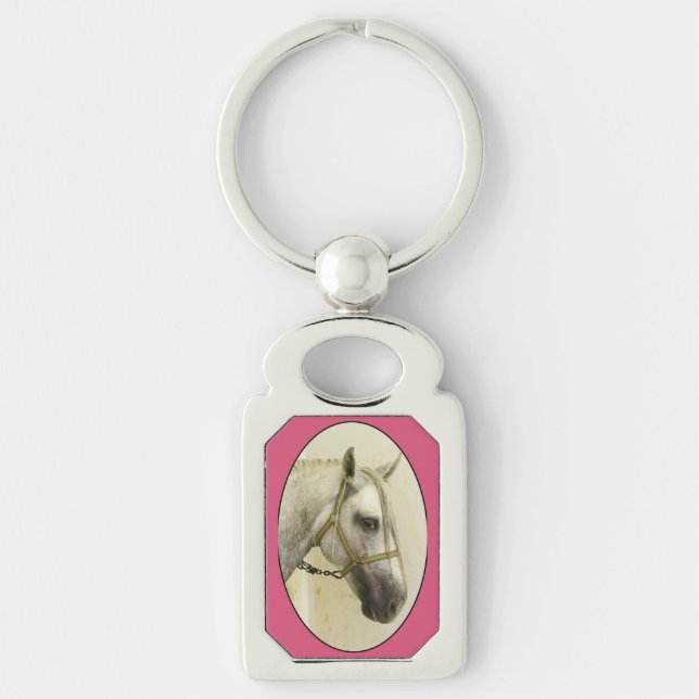 Horse Portrait of a Dapple Grey Andalusian Key Ring (Front)