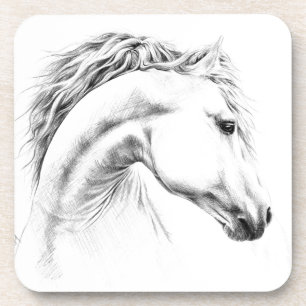 Horse portrait pencil drawing Equestrian art Coaster