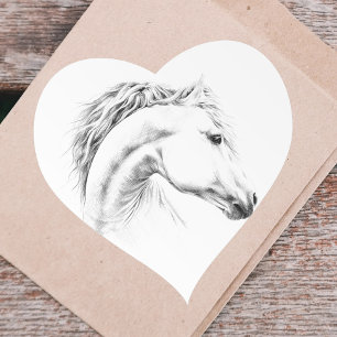 Horse portrait pencil drawing Equestrian art Heart Sticker