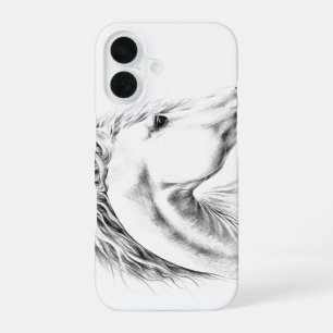 Horse portrait pencil drawing Equestrian art iPhone 16 Case