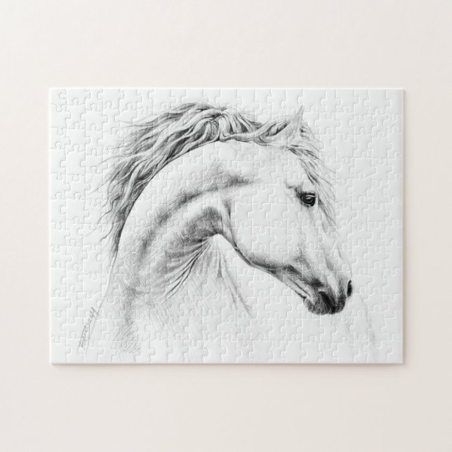 Horse portrait pencil drawing Equestrian art Jigsaw Puzzle (Horizontal)