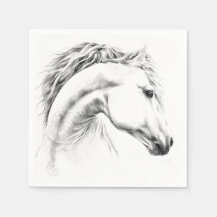 Horse portrait pencil drawing Equestrian art Napkin