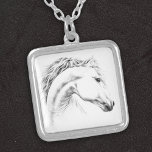 Horse portrait pencil drawing Equestrian art Silver Plated Necklace<br><div class="desc">Horse head - graphite pencil drawing. Hand drawn equine art. 🔹 You can customise it - resize/rotate the image,  add text and more :) 🔹🔹🔹 Send me a photo of your purchase or just share it and tag me @edrawings38art (on FB/IG/Twitter) Thank you! 💜</div>