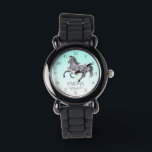 Horse portrait pony girls watch for kids appaloosa<br><div class="desc">Horse portrait pony girls horse watch for kids galloping appaloosa silver grey horse turquoise ombre background,  beautiful personalised gift for horse lovers .</div>