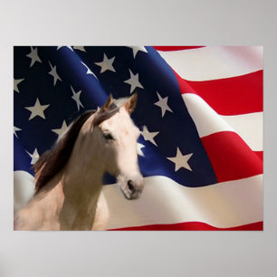 Horse Poster American Flag
