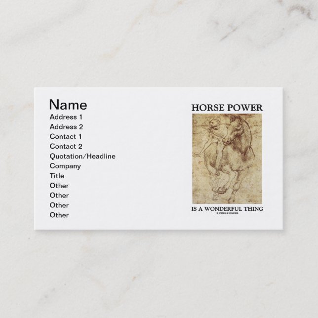 Horse Power Is A Wonderful Thing (da Vinci Horse) Business Card (Front)