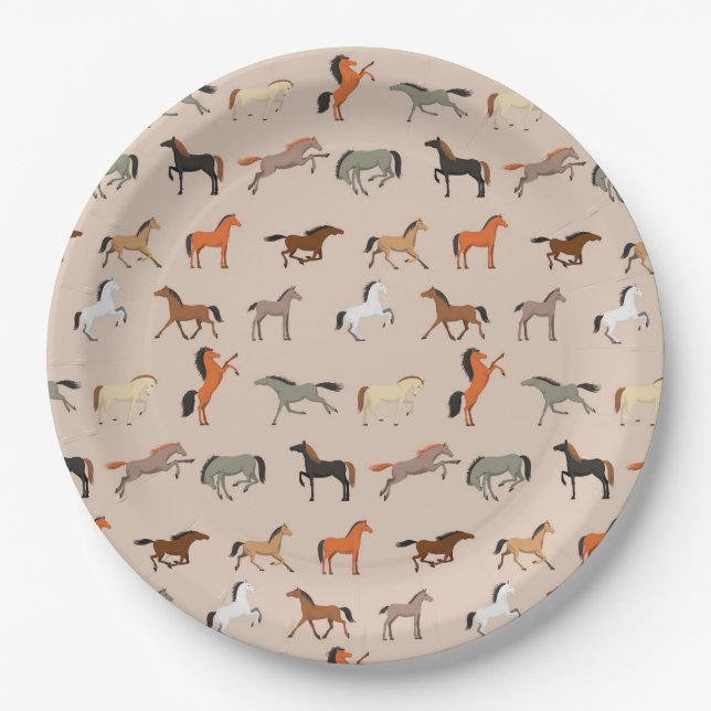 Horse Print Pattern, Boys Girls & Kids, Horse Gift Paper Plate (Front)