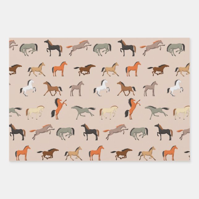 Horse Print Pattern, Boys Girls & Kids, Horse Gift Wrapping Paper Sheet (Front)