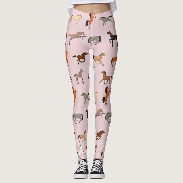 Horse Print Pattern, Women & Girls Kid, Cowgirl Leggings (Front)