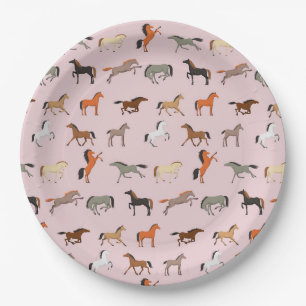 Horse Print Pattern, Women & Girls Kid, Cowgirl Paper Plate