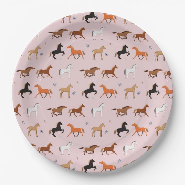 Horse Print Pattern, Women & Girls Kid, Cowgirl Paper Plate (Front)