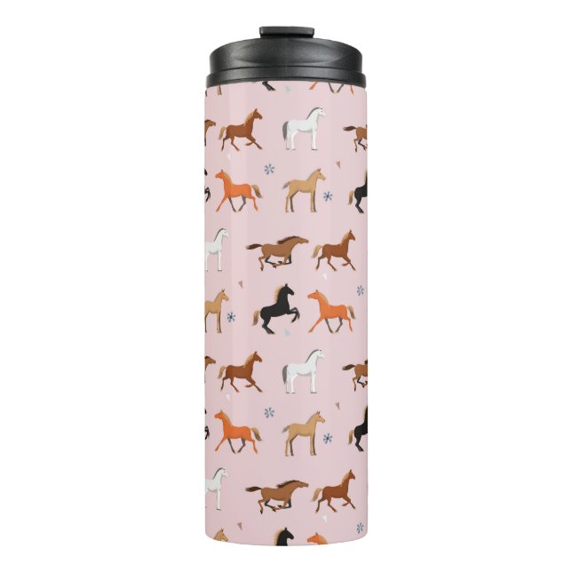 Horse Print Pattern, Women & Girls Kid, Cowgirl Thermal Tumbler (Front)