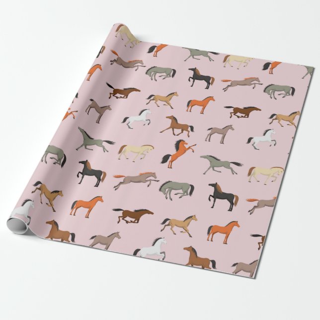 Horse Print Pattern, Women & Girls Kid, Cowgirl Wrapping Paper (Unrolled)