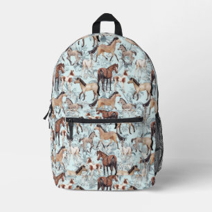 Horse Print Pretty Aqua Floral Girl's Printed Backpack