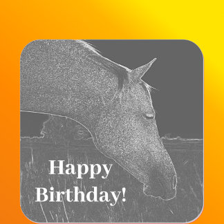 Horse Profile in Grey Happy Birthday Artwork Square Sticker