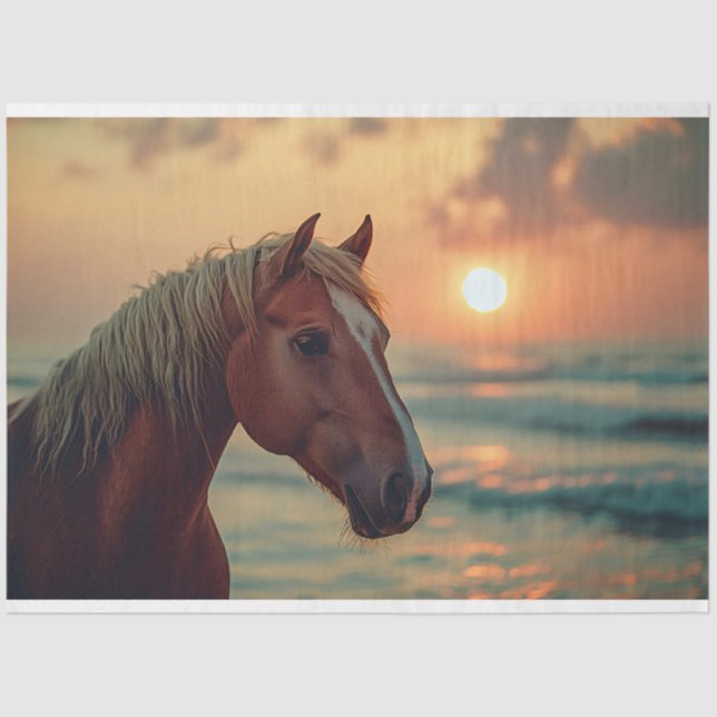 Horse Profile Sunset on the Beach Decoupage Tissue Paper (Front)